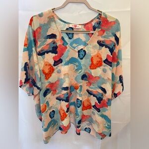 Buddy Love Abstract Floral Tunic Blouse Flowy Boho Top Multicolor Size Small